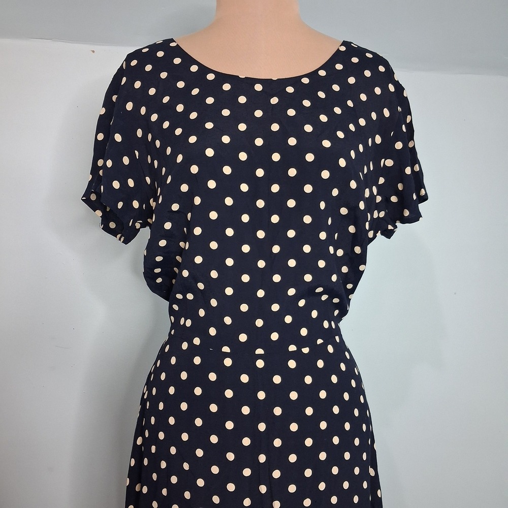 The Limited Navy Blue Polka Dot Maxi Dress Short Sleeve Rayon Sz 10 VTG Style - Picture 12 of 14
